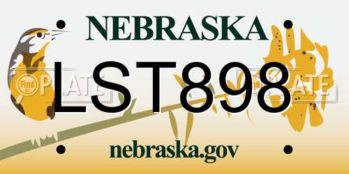 LST898 Nebraska License Plate