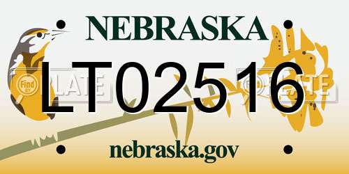 LT02516 Nebraska License Plate