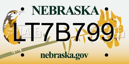 LT7B799 Nebraska License Plate