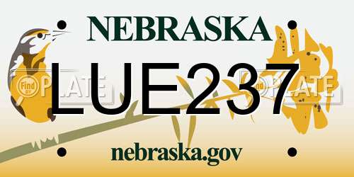 LUE237 Nebraska License Plate