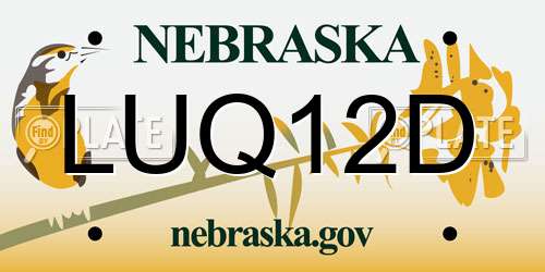 LUQ12D Nebraska License Plate