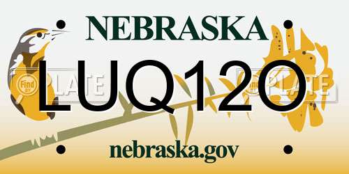 LUQ12O Nebraska License Plate