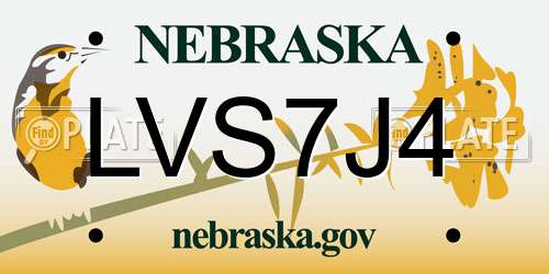 LVS7J4 Nebraska License Plate