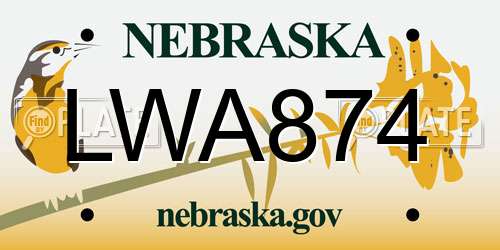 LWA874 Nebraska License Plate