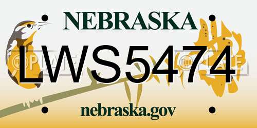 LWS5474 Nebraska License Plate
