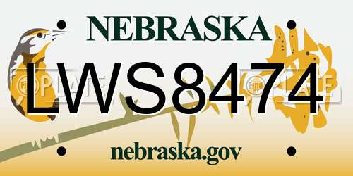 LWS8474 Nebraska License Plate