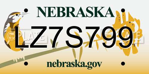 LZ7S799 Nebraska License Plate