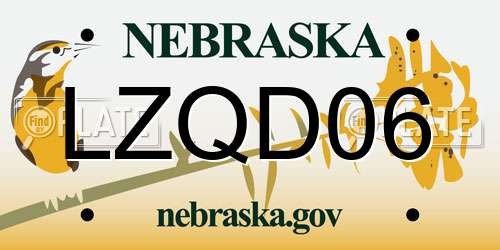 LZQD06 Nebraska License Plate