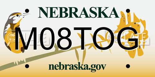 M08TOG Nebraska License Plate
