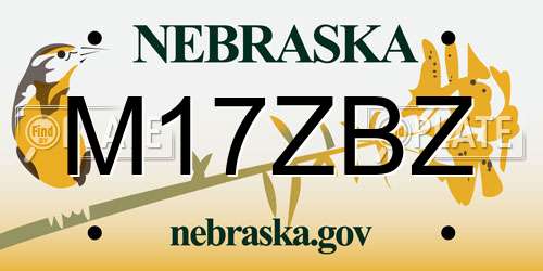 M17ZBZ Nebraska License Plate