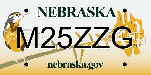 M25ZZG Nebraska License Plate