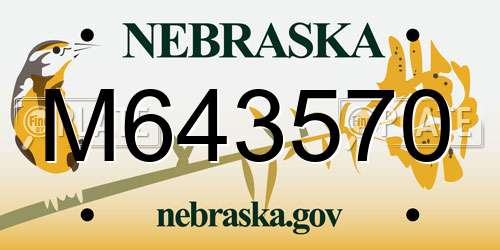 M643570 Nebraska License Plate