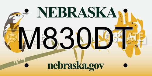 M830DT Nebraska License Plate