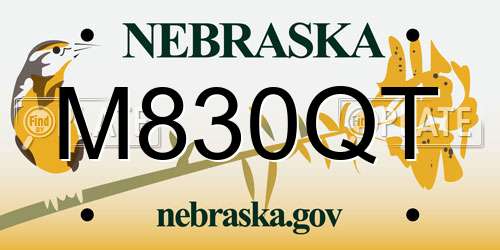 M830QT Nebraska License Plate