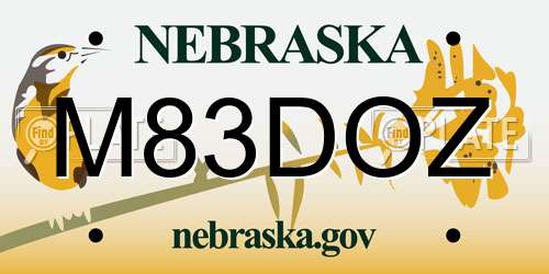 M83DOZ Nebraska License Plate