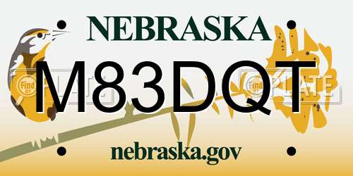 M83DQT Nebraska License Plate