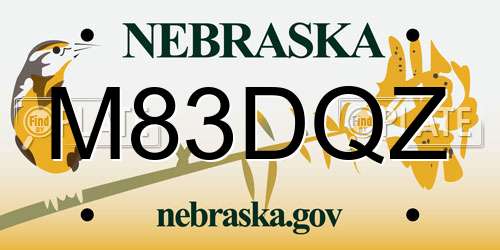 M83DQZ Nebraska License Plate