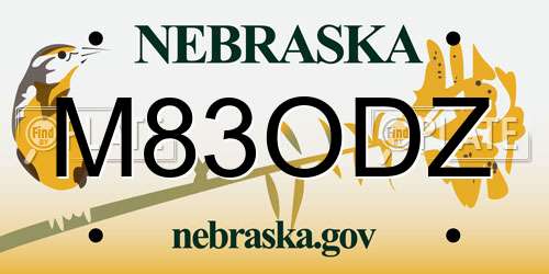 M83ODZ Nebraska License Plate