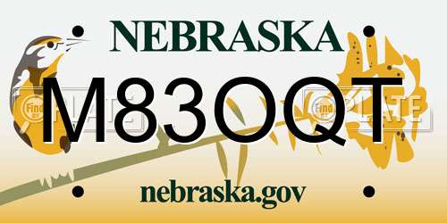 M83OQT Nebraska License Plate