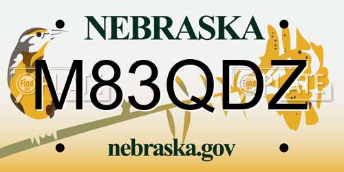 M83QDZ Nebraska License Plate