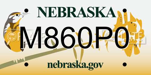 M860P0 Nebraska License Plate