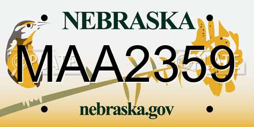 MAA2359 Nebraska License Plate