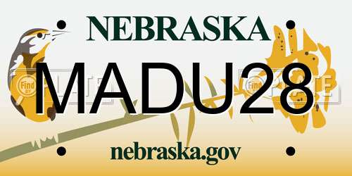 MADU28 Nebraska License Plate