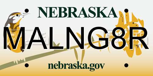MALNG8R Nebraska License Plate