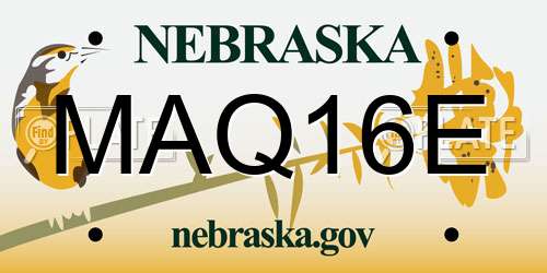 MAQ16E Nebraska License Plate