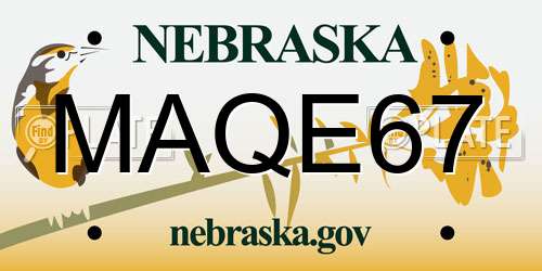 MAQE67 Nebraska License Plate