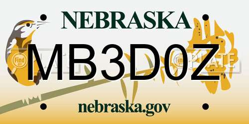 MB3D0Z Nebraska License Plate