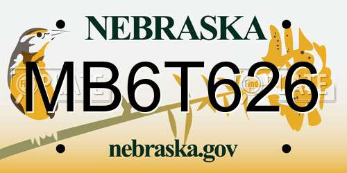 MB6T626 Nebraska License Plate