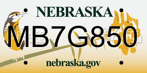 MB7G850 Nebraska License Plate