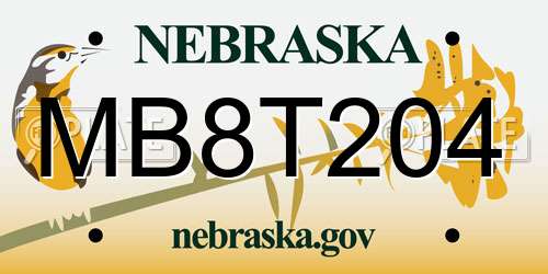 MB8T204 Nebraska License Plate