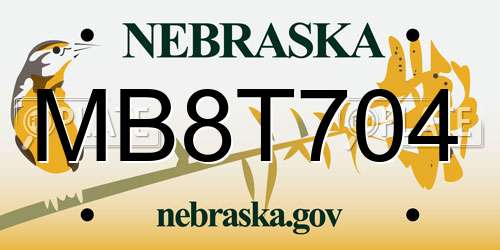 MB8T704 Nebraska License Plate