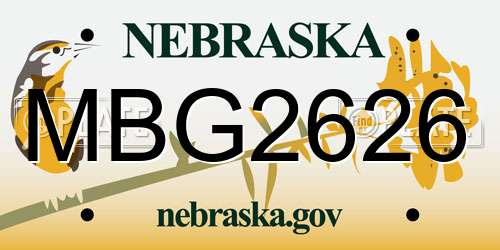 MBG2626 Nebraska License Plate