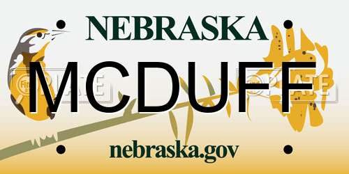 MCDUFF Nebraska License Plate