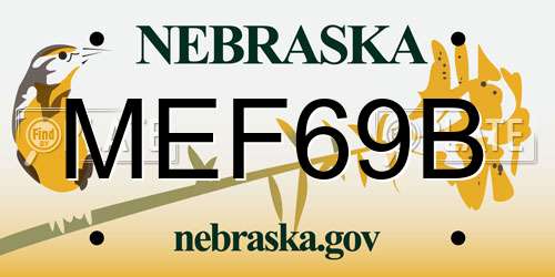 MEF69B Nebraska License Plate