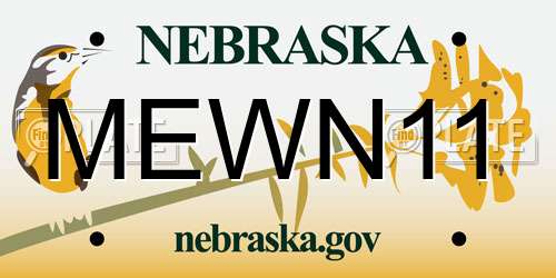 MEWN11 Nebraska License Plate