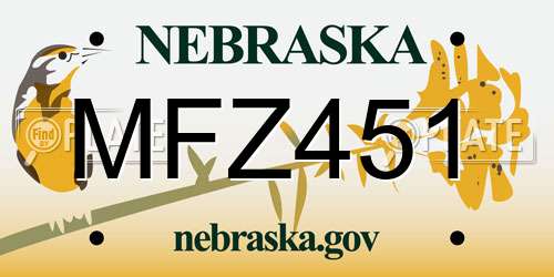 MFZ451 Nebraska License Plate
