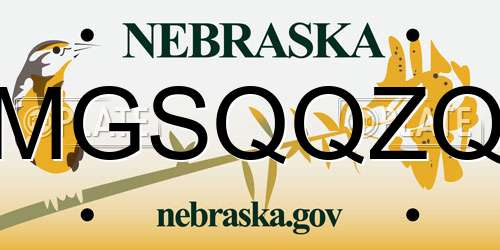 MGSQQZQ Nebraska License Plate