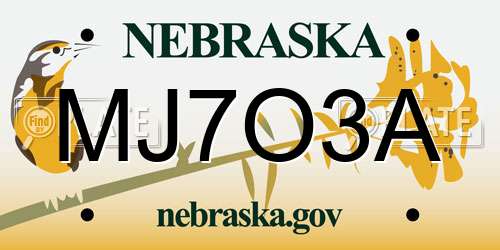 MJ7O3A Nebraska License Plate