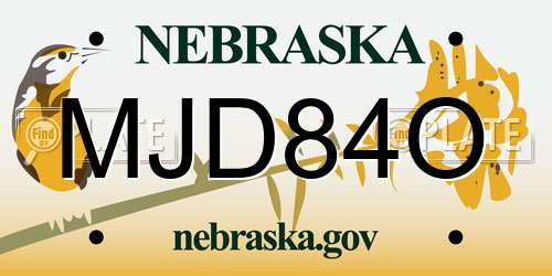 MJD84O Nebraska License Plate