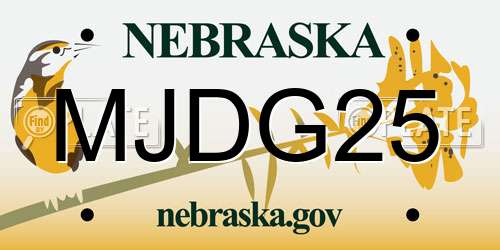 MJDG25 Nebraska License Plate