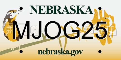 MJOG25 Nebraska License Plate