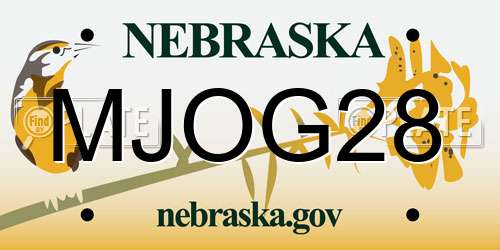 MJOG28 Nebraska License Plate