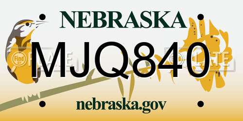 MJQ840 Nebraska License Plate