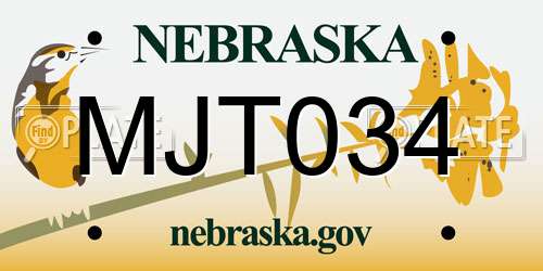 MJT034 Nebraska License Plate