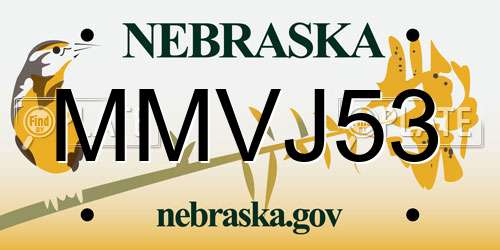 MMVJ53 Nebraska License Plate