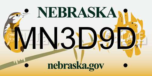 MN3D9D Nebraska License Plate